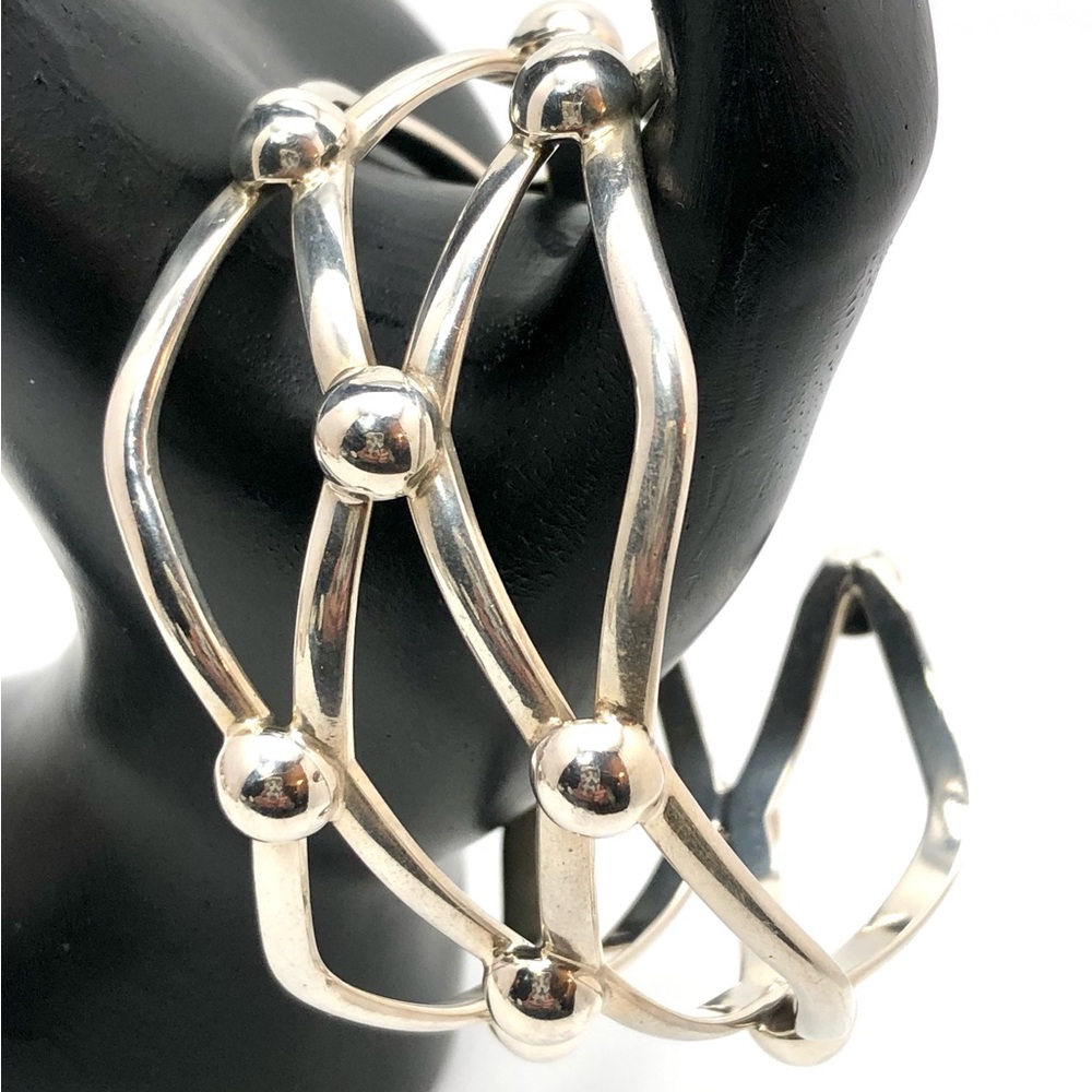 Solid And Heavy Sterling Silver Openwork Cuff Bra… - image 4
